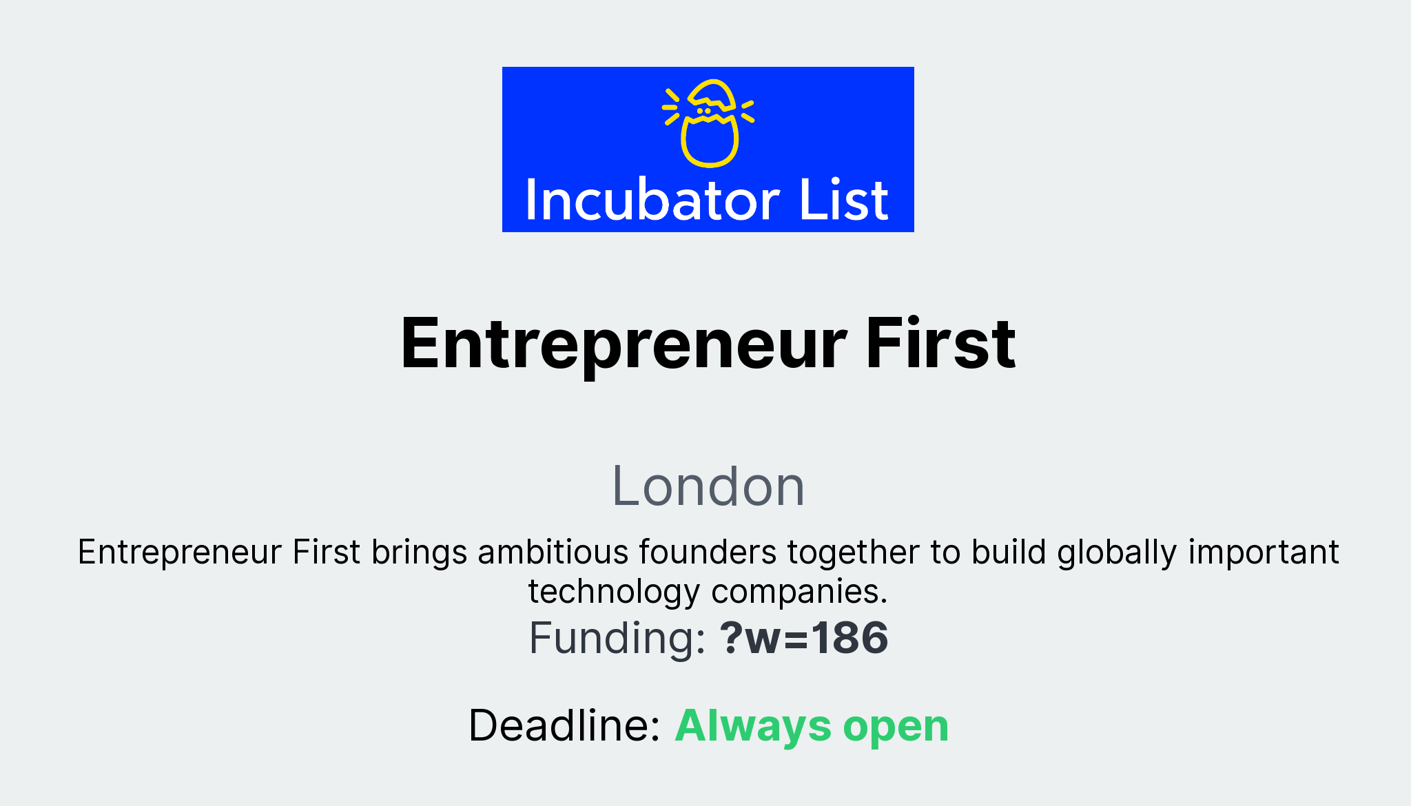 Entrepreneur First Key Information Entrepreneur First Key Information